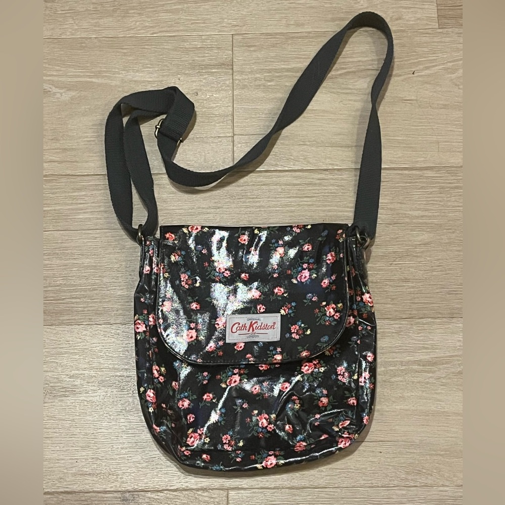 Cath Kidston Black and Pink Floral Crossbody Bag